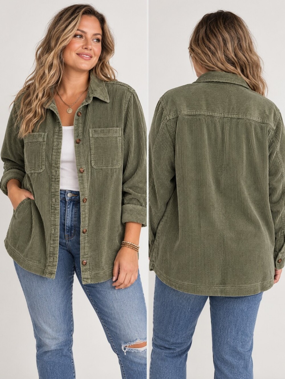 L.L.Bean Olive Green Corduroy Shirt Jacket Shacket 1X Plus